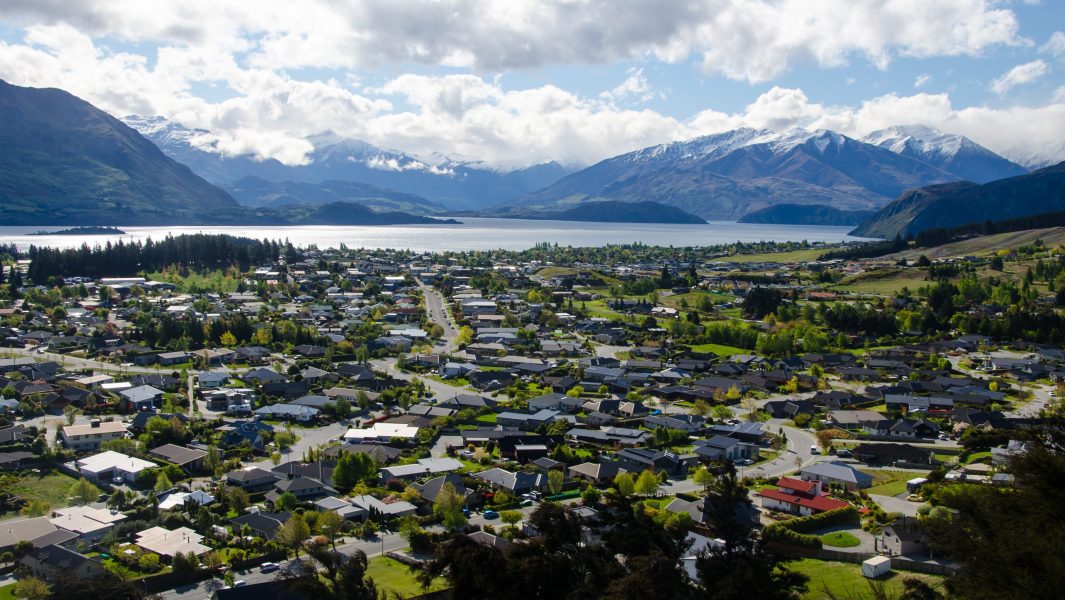 An aerial view of Wanaka, New Zealand